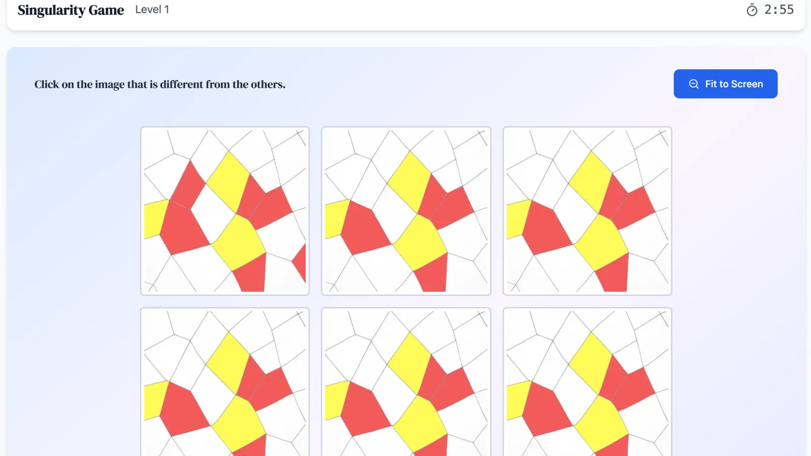 Singularity practice round on Game Assessment Prep — Find the unique shape among several others.